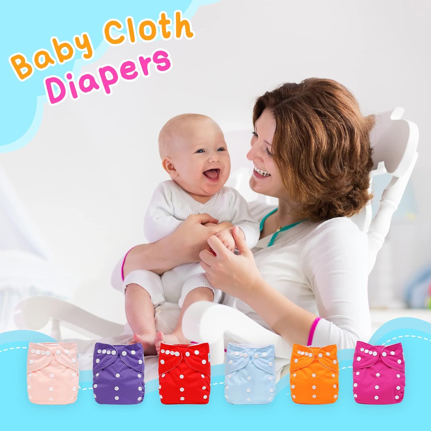 AnAnBaby Reusable Cloth Diapers for Babys, One Size Adjustable Washable Pocket Nappy Covers 6 Pack with 9pcs Microfiber Inserts for Toddler Boys & Girls - Image 6
